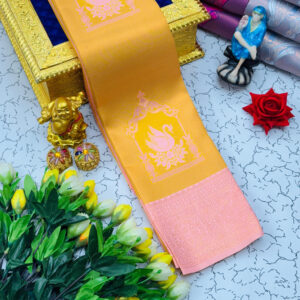 Kubera Pattu Silk Saree - Yellow With Pink