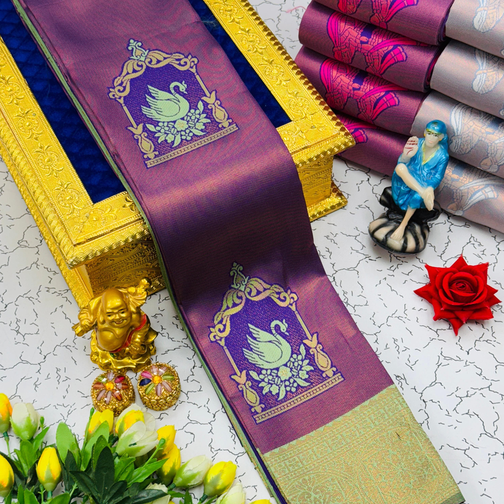 Kubera Pattu Silk Saree - Purple With Green