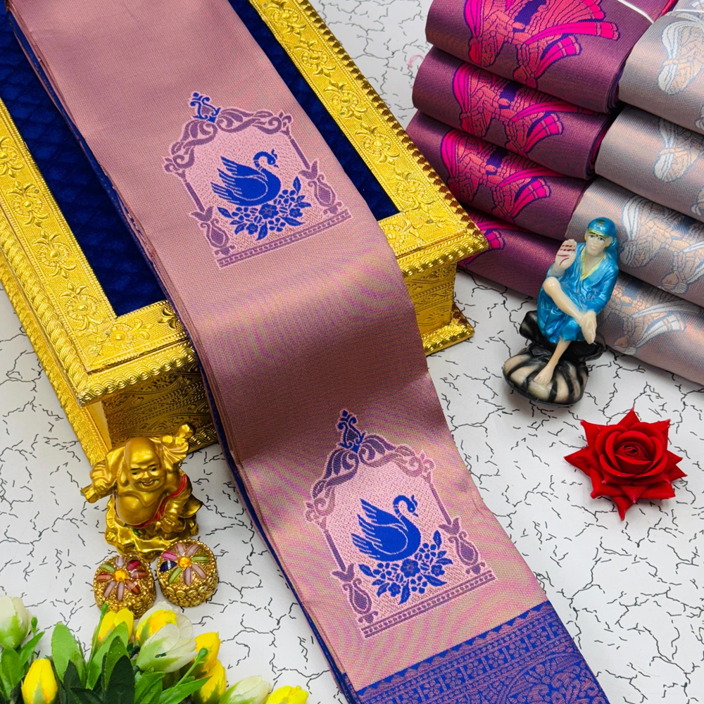 Kundera Pattu Silk Saree - Grey with blue