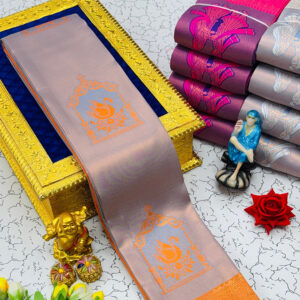 Kundera Pattu Silk Saree - Grey With Orange