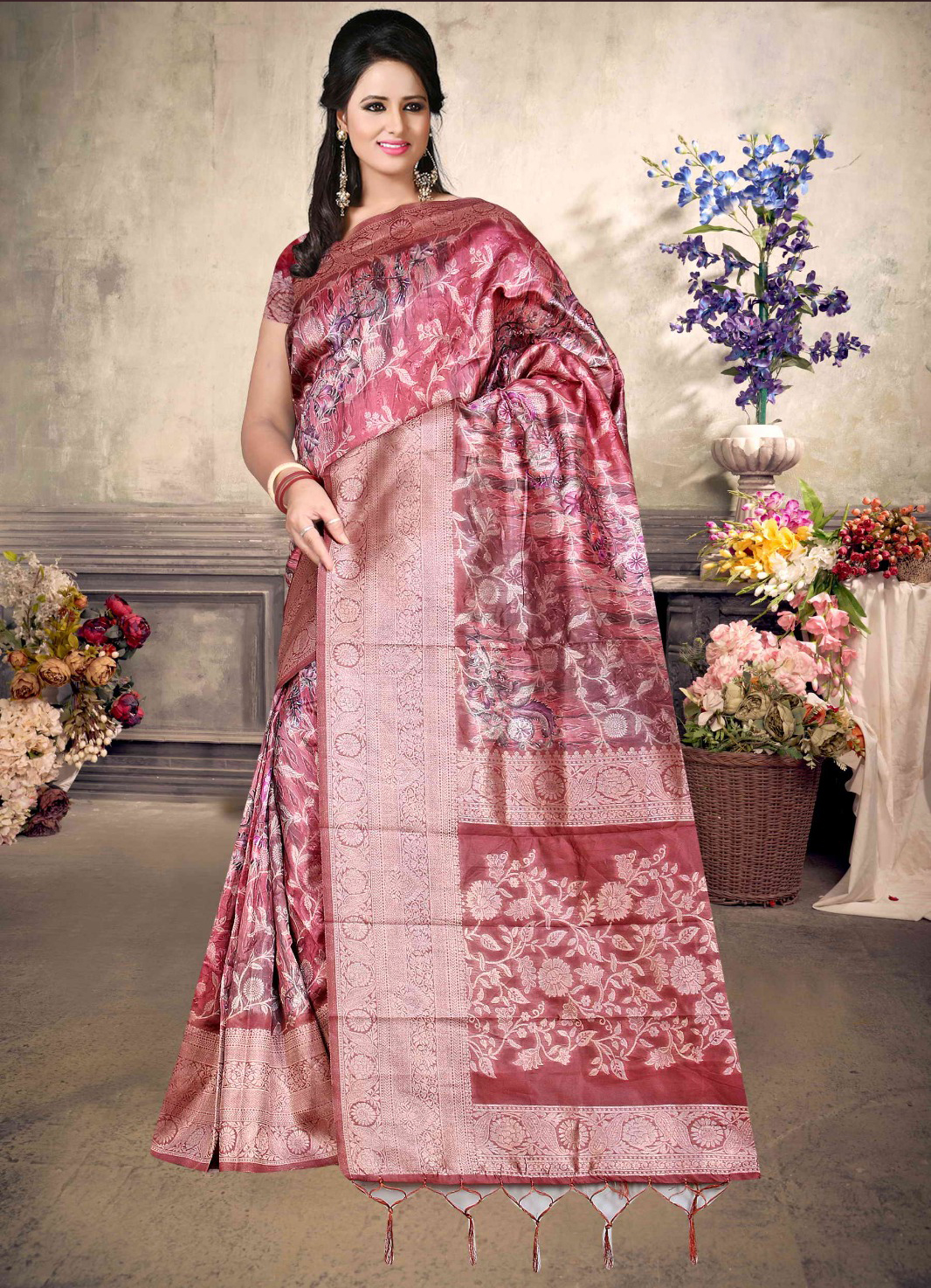 Malai Silk Saree - Pink