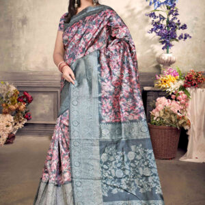 Malai Silk Saree - Pink With Blue