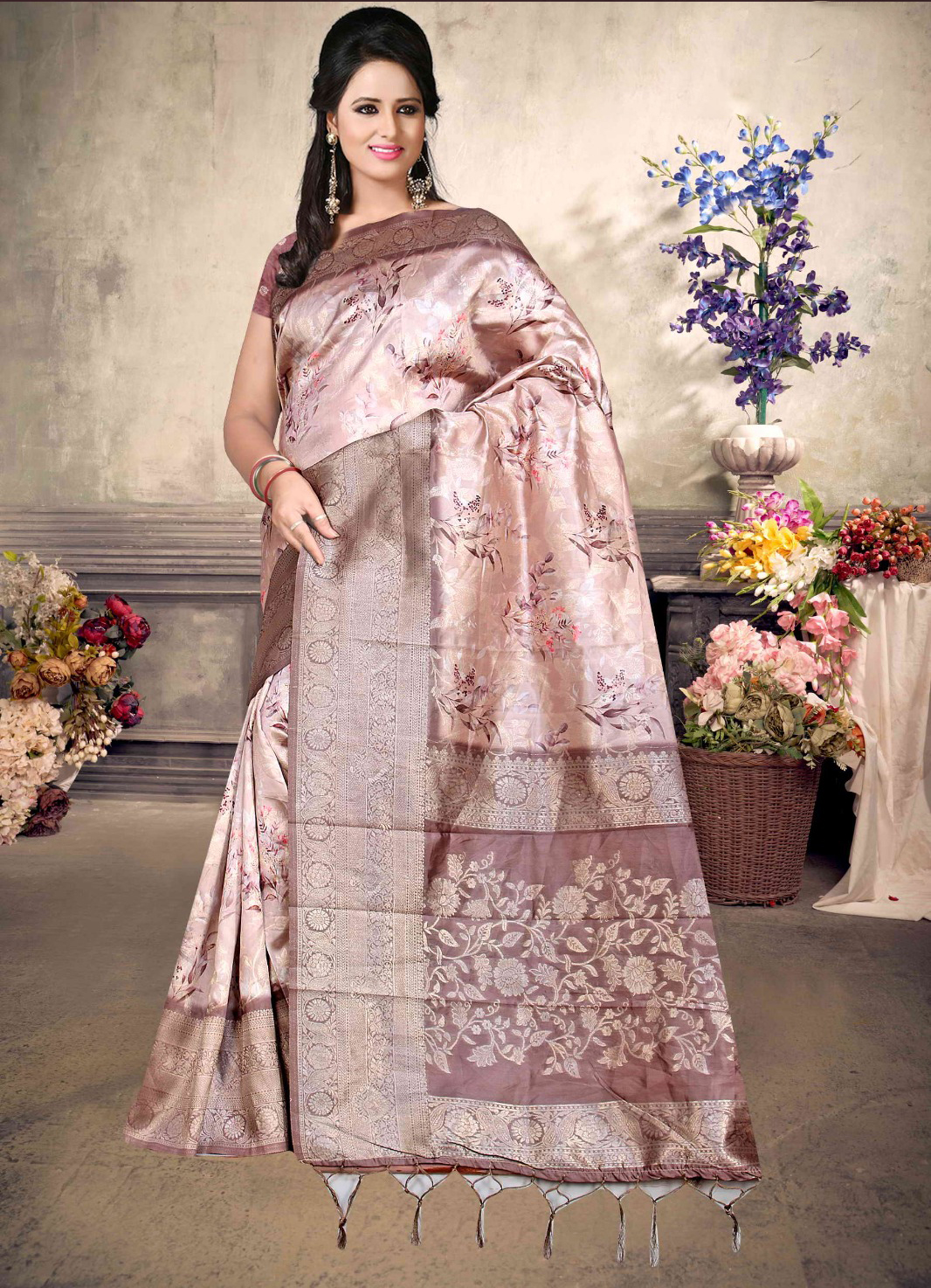 Malai Silk Saree - mauve pink