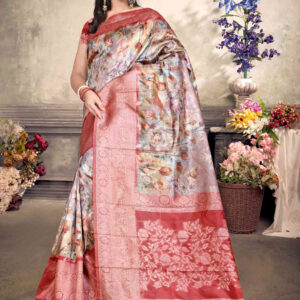 Malai Silk Saree - Pink With Multi-colour