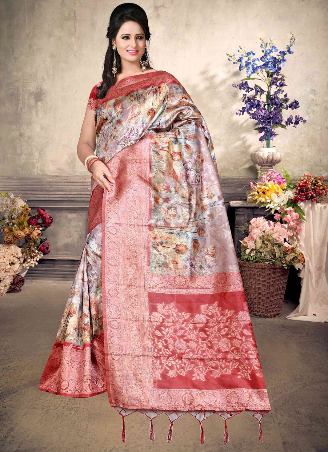 Malai Silk Saree - Pink With Multi-colour