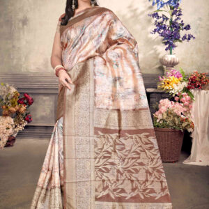 Malai Silk Saree - Brown with pastel Pink