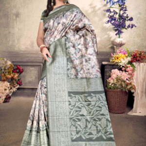 Malai Silk Saree - Green with Pastel Pink