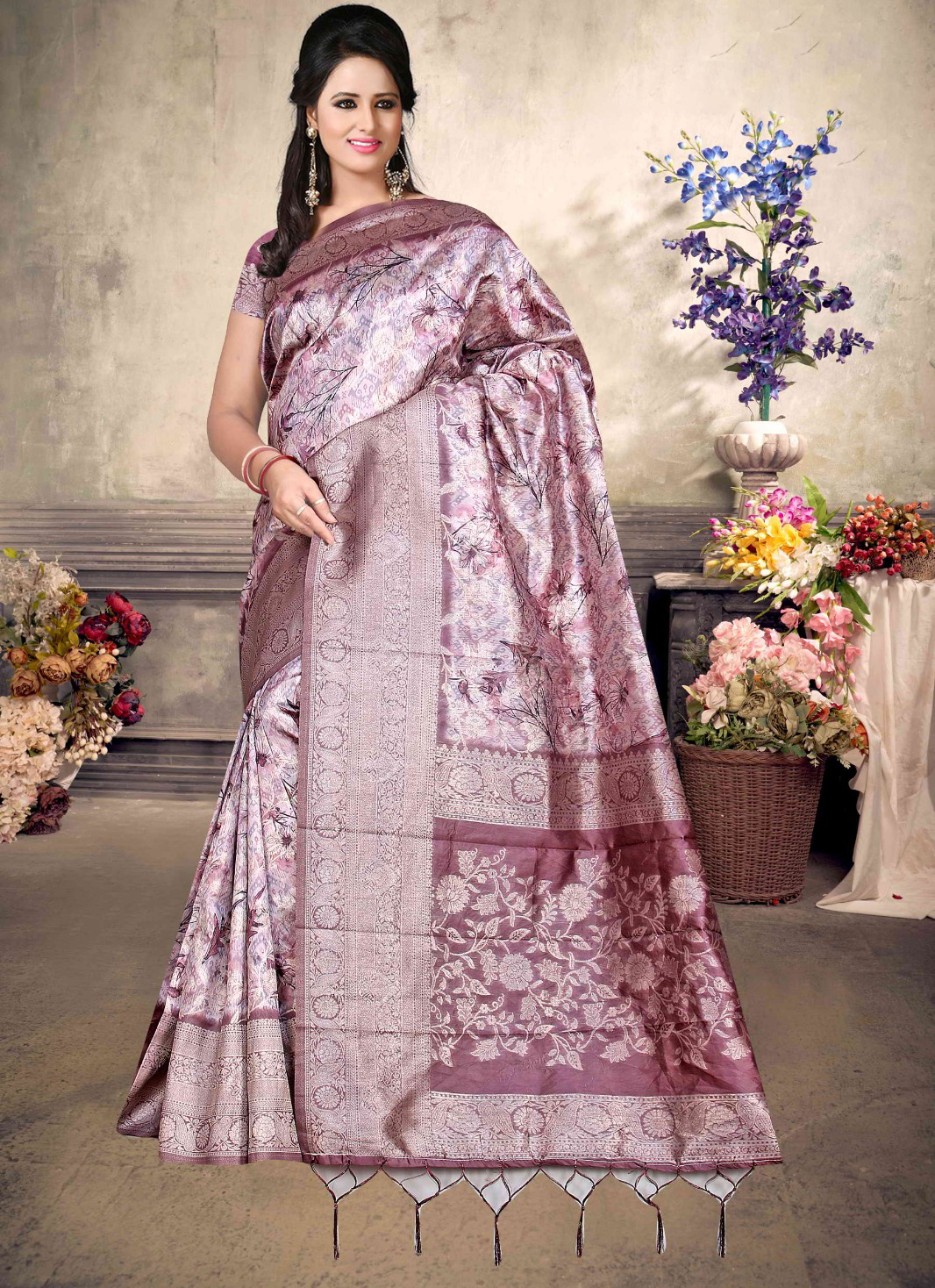 Malai Silk Saree - Mahroon With Pastel Pink