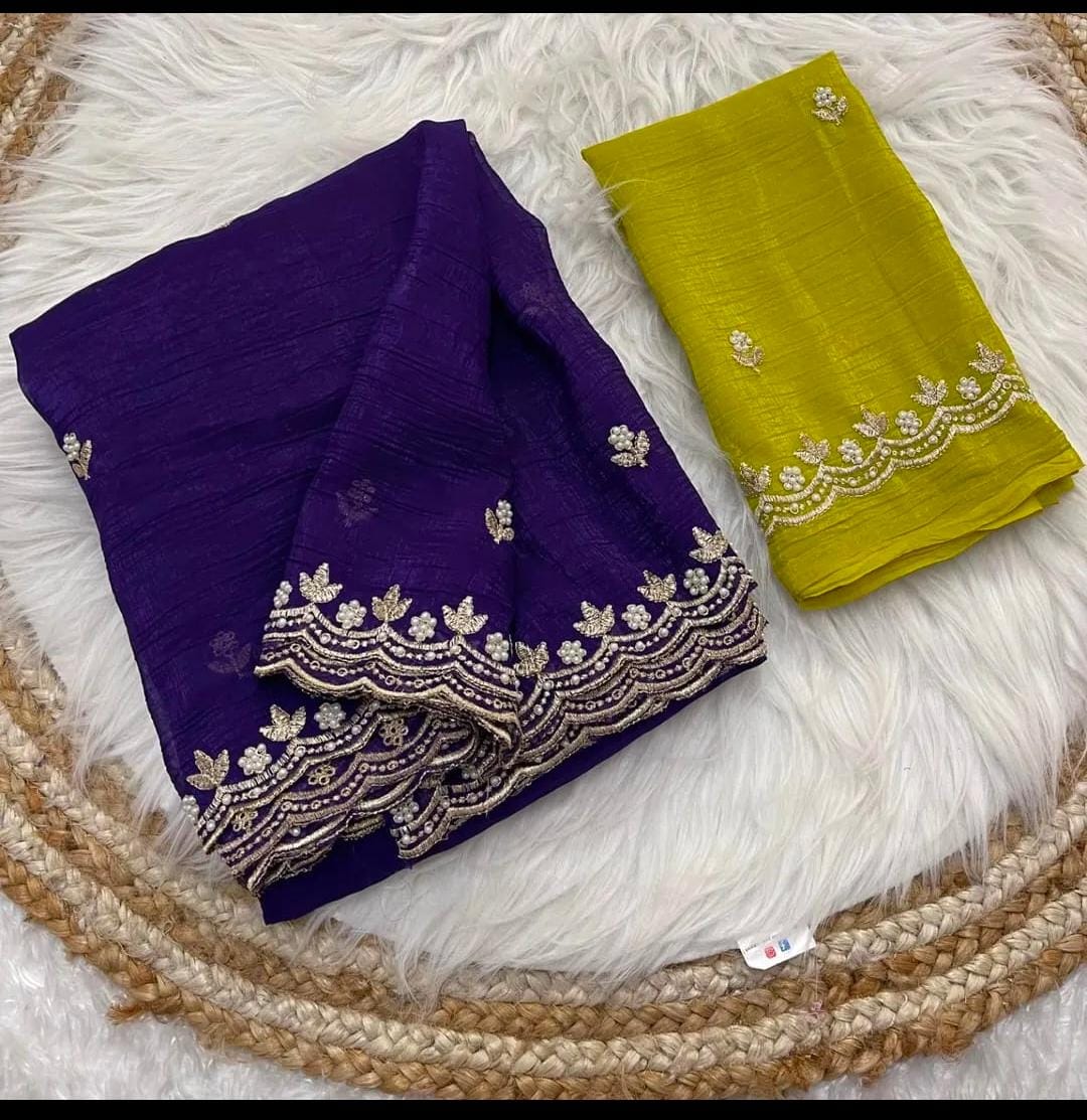 Party-wear Pure Soft Crunchy Handwork Saree
